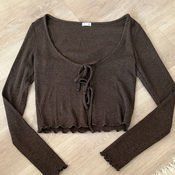 Garage Tops - Garage Dark Brown Ribbed Crop Top